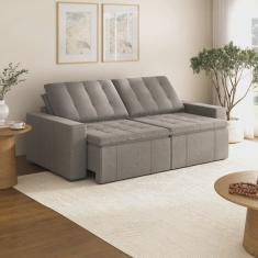 Sofá Cama Retrátil e Reclinável 4 Lugares 240cm em Linho Palmeira CabeCasa MadeiraMadeira