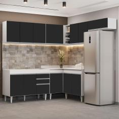 Armário De Cozinha Modulado De Canto 7 Peças Cp19 Balcão Sem Tampo Branco/preto - Lumil