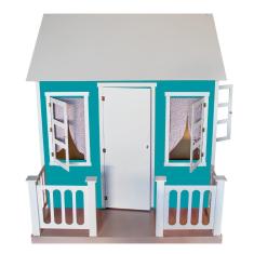 Casinha De Brinquedo Com Cercado E Cortinas Azul/branco