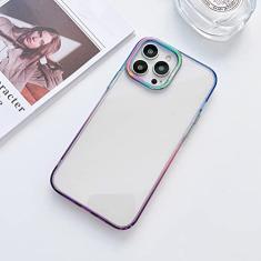 Capa de telefone transparente transparente colorida a laser gradiente de luxo para iPhone 14 13 12 Pro Max 14 Plus lente de metal capa de acrílico rígido, D, para iPhone 14Pro Max