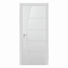 Kit Porta de Madeira 210x80cm Frisada Laqueada Esquerda Moldufama Branco