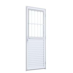 Porta de Giro Alumínio Mista com Postigo e Grade Ideale 215x85x4,5cm Lucasa Branco