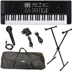 Teclado Iniciante Queens 61 Teclas + Microfone Capa Estante