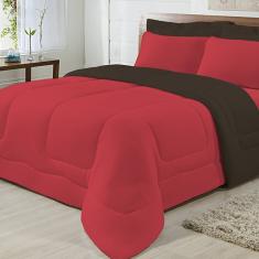 Edredom Dupla Face 100% Algodão Malha Solteiro Gran Moratta 01 Peça - Marrom/ Vermelho