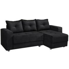 Sofá Florença 3 Lugares com Chaise Tecido Suede 200cm  Cor Preto - Est