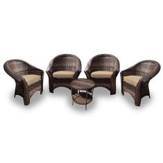 Conjunto de Poltronas Fibra Sintética Berlim - 4 Poltronas + 1 Mesa Centro - Tecido Duna Deserto