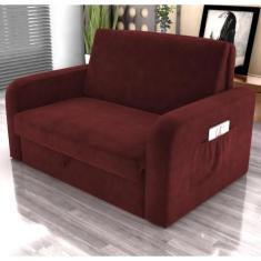 Sofá Cama com Baú 2 Lugares Harry Veludo Vinho - CASA H