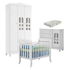 Quarto De Bebê New Selena 3 Portas Com Berço Lila E Cômoda Selena Bran