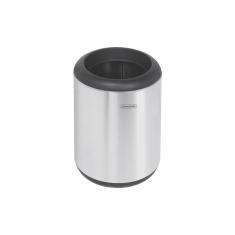 Lixeira Inox Cápsula Com Acabamento Scotch Brite E Aro E Base Em Polipropileno 10 L