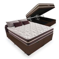 Cama Box Com Baú Super King + Colchão De Molas Marrom