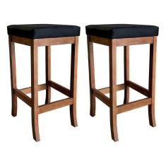 Kit 2 Banquetas Altas para Cozinha Barcelona 74 Cm Madeira Maciça Suede Preto CCS