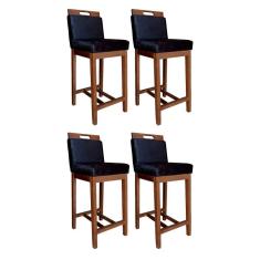 Kit 4 Banquetas Média Estofada com Encosto Veneza 94 Cm Suede Preto CCS