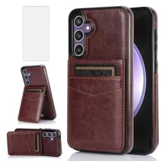 Asuwish Capa de telefone para Samsung Galaxy S23 FE Gaxaly S 23 FE 5G com protetor de tela de vidro temperado suporte de cartão de crédito capa carteira suporte acessórios de celular de couro S23FE5G