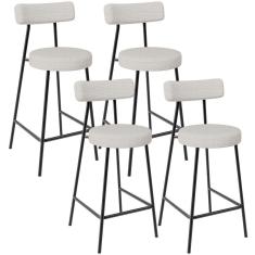 Kit 04 Banquetas Baixa Para Cozinha Sala De Jantar Bar Bancada Milão L02 Bouclê Cru - Lyam Decor