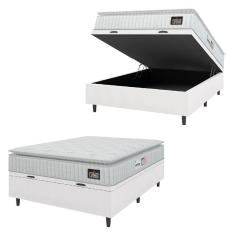 Cama Box Baú Colchão Casal Espuma D33 Vangogh Pillow Top 138x188x70cm Branco Linho Hellen Branco