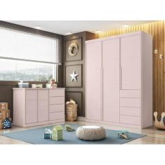 Conjunto Quarto Infantil Pérola com Guarda Roupa 3 Portas 4 Gavetas e 