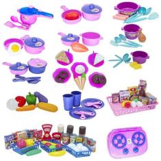 Kit Cozinha Infantil  Fogão Mercado Louça Comida Legume 110p - Altimar