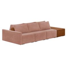 Sofá Ilha 3 Lugares Living 342cm Modulado Lary Veludo Rosê K01 - D'rossi