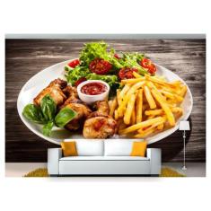 Papel De Parede Almoço Frango Batatas 3D Al153 - Você Decora