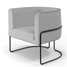 Poltrona Decorativa Fixa Base de Aço Preto Betina D02 Linho Cinza D-31