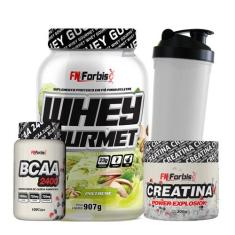 Kit Whey Protein Gourmet + Creatina 300g + BCAA 100 cáps + Coqueteleir