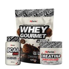 Kit Whey Protein Refil + Creatina 300g + BCAA 100 cáps Gourmet - FN Fo