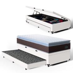 Cama Box Baú com Colchão de Espuma D33 Pillow Top Comfort Luxo + Auxiliar Unique Solteiro 88cm