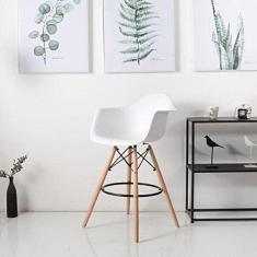 Banqueta Eames Arm Pp Dsw-m Empório Tiffany Branca/madeirado