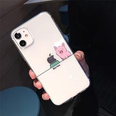 Estojo transparente bonito de animal de desenho animado para iPhone 13 Pro Max 12 Mini 11 X XS XR 7 8 Plus Casal Capa TPU transparente e macia, T5, para iPhone XS Max