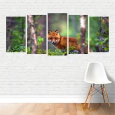 Quadro Animais Raposa Fox Floresta  Árvores em Tela Canvas