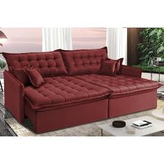 Sofá Sem Caixa Retrátil e Reclinável 1,55m Cama Inbox Versátil Suede Velusoft Vermelho