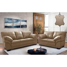 Conjunto Sofá de Couro Legítimo 3 e 2 Lugares Cama Inbox Monterrey 2,10x1,60m Bege
