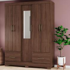 Guarda-Roupa Solteiro 5 Portas 2 Gavetas com Espelho Castanho Hp - Briz