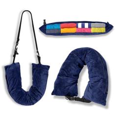 Travesseiro de pescoço para viagem, enchimento com roupas, travesseiro de pescoço para viagem, bolsa extra de armazenamento, capa de almofada de veludo macio, embalável para itens essenciais de viagem