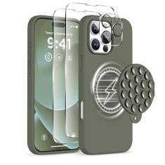 COFFKER Capa magnética para iPhone 16 Pro, compatível com Magsafe, suporte de telefone com ventosa, 2 protetores de tela - protetor de câmera, capa protetora de silicone à prova de choque para celular