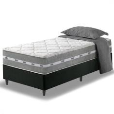 Cama Box Solteiro King Preto + Colchão Molas Ensacadas Miami 96x203x59