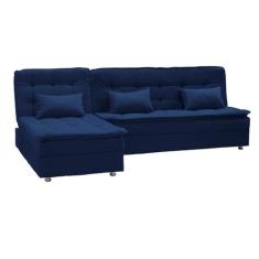 Sofá Cama Reclinável 3 Lugares e Chaise Penélope Azul Matri - Matrix