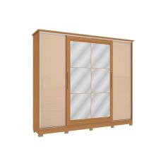 Guarda Roupa 4 Portas de Correr (2 c/ Espelho) e 4 Gavetas c/ Pés CB01N565 Flex Canela/Canela ou Macadamia - Kappesberg