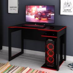 Mesa Gamer com 2 Nichos - Preto/Vermelho
