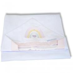 Toalha De Banho Malha Forrada Com Fralda Arco Iris Rosa