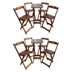 Kit 2 Conjuntos Bistrô Mesa Com 4 Banquetas Dobráveis De Madeira Personalizada Jack - Imbuia
