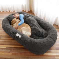 Cama de cachorro humano, 189 x 113 x 30 cm, tamanho adequado para você e animais de estimação, cama de animal de estimação de pele sintética lavável para pessoas que cochilam, cama ortopédica para