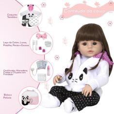Boneca Reborn Recem Nascida Pandinha Com Bolsa Acessórios - Cegonha Re