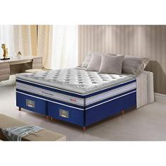 Conjunto Cama Box King de Molas Ensacadas D33 com Pillow Top Cama Inbox Select 193x203x70 Azul