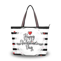 Bolsa de ombro My Daily feminina Happy Valentine's Day coração preto listrado branco, Multi, Medium