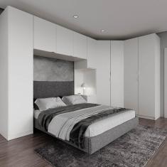 Guarda Roupa Modulado de Canto 10 Portas 5 Peças e 2 Mesas de Cabeceira Hera CabeCasa MadeiraMadeira Branco Geada