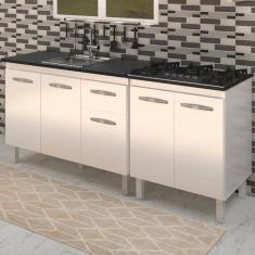 Balcao Pia 120cm e Cooktop 5 Bocas Branco Mobbs