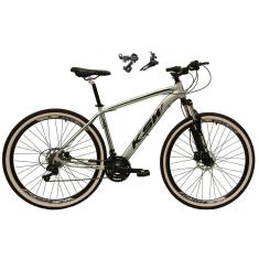   Bicicleta Aro 29 Ksw Xlt Alumínio 24v Câmbios Shimano Garfo Suspensão Pneu com Faixa Bege - Prata\Preto