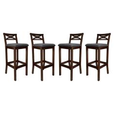 Kit 4 Banquetas Alta Estofada para Bancada Madri Madeira Capuccino Suede CCS