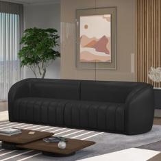 Sofá Decorativo Sala de Estar 252cm Adam 3 Lugares PU Preto G45 - Gran Belo